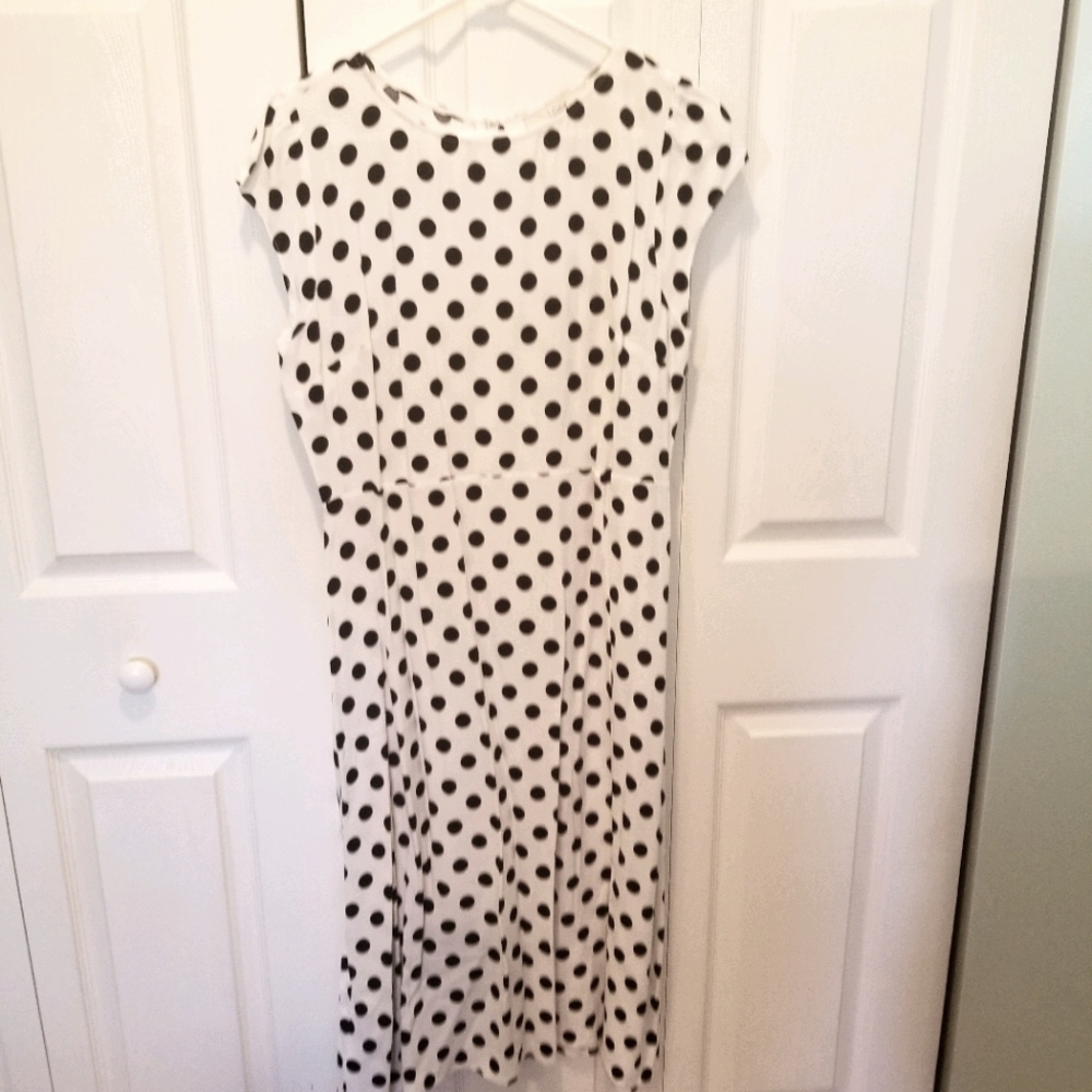 LOFT white and black polka dot midi dress
